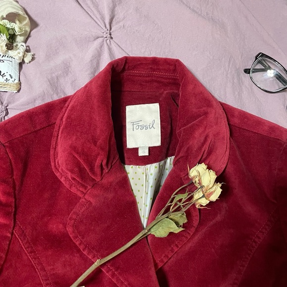 Reserved for Trade Fossil Women's Burgundy Velvet Suede Beautiful Blazer - Picture 6 of 10